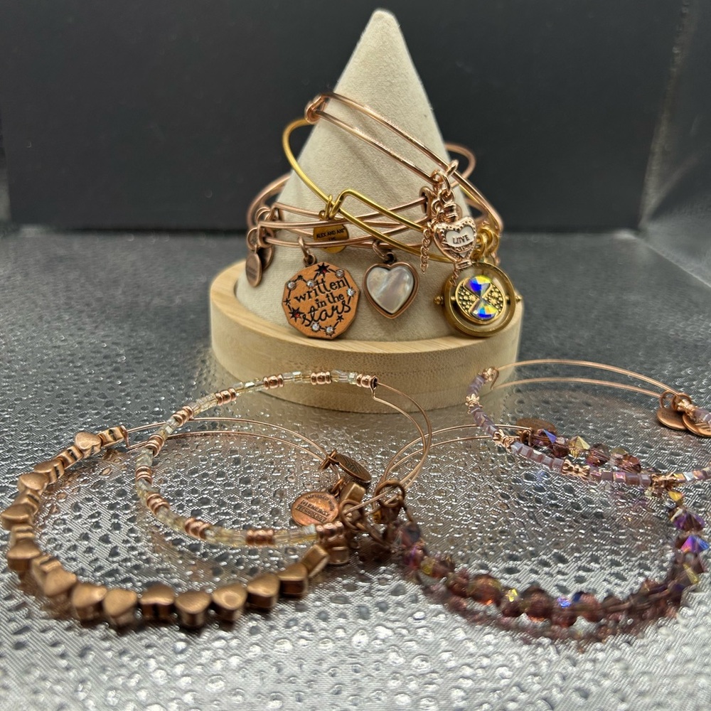 Alex and Ani Rose Gold Bracelets with Intricate Design: Set of 8